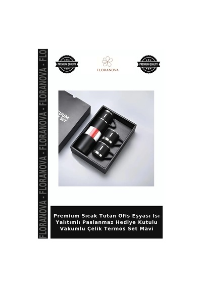 Premium Sıcak Tutan Ofis Eşyası Isı Yalıtımlı Paslanmaz Hediye Kutulu Vakumlu Çelik Termos Set Mavi Çok Renkli