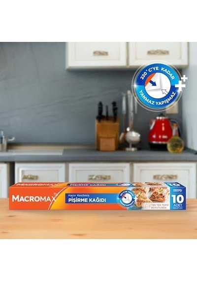 Macro Max Hazır Kesilmiş Pişirme Kağıdı 10 Adet, Standart Fırın Tepsisi Boyutu 42x37 Cm Açık Altın