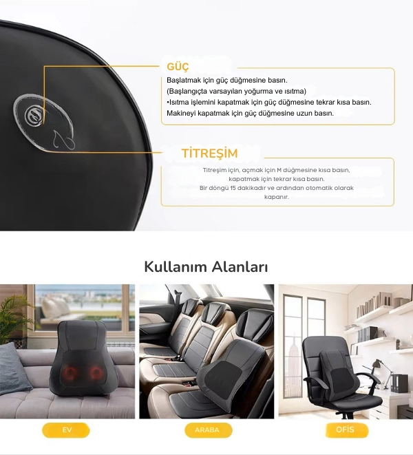 S237 Ovmalı Isıtmalı Taşınabilir Sırt Masaj Aleti Siyah