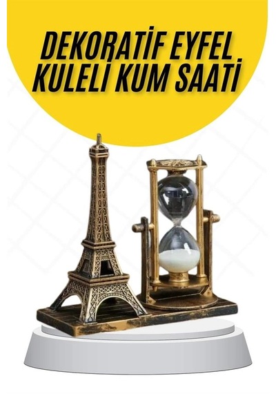 Mey İthalat Dekoratif Eyfel Kulesi Ve Kum Saati Vintage Tarzı Masa Süsü Biblo -