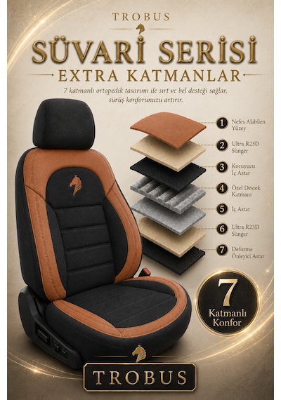 Subaru Impreza 2008-2011 Uyumlu Süvari Serisi Siyah Taba Oto Koltuk Kılıfı