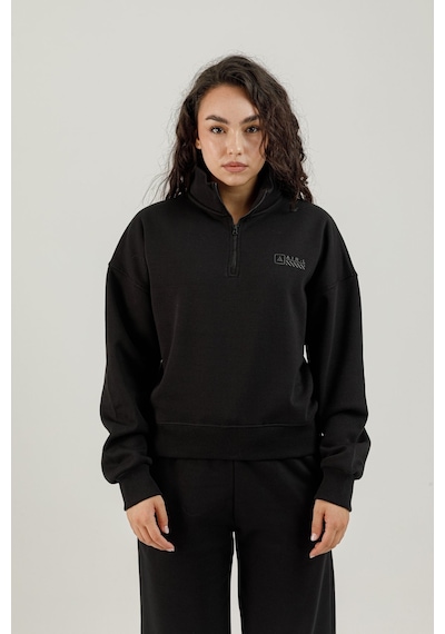 Airlife Bolder Fz.7 Yarım Fermuarlı Kadın Dik Yaka Sweatshirt Siyah
