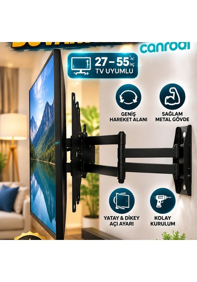 27-55 İnç Hareketli Çift Kollu Tv Duvar Askı Aparatı Vesa Uyumlu