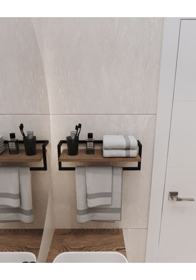 Aju Havluluk Banyo Rafı Sabunluk Şal Askılığı Havlu Askısı Banyo Mutfak Düzenleyici Ahşap