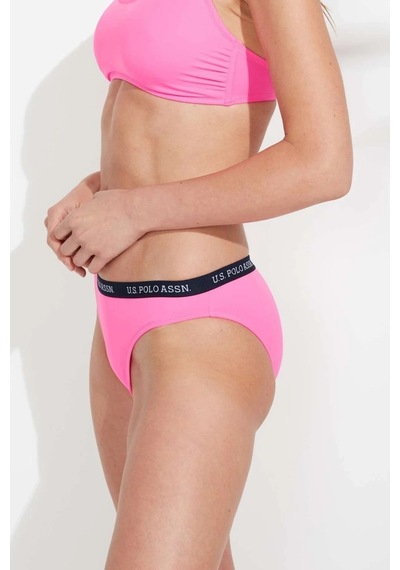 U.S. Polo Assn. Kadın Pembe Kalın Kenarlı Lastikli Bikini Alt Pembe