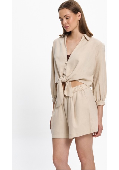 Toosalty Kadın %100 Cotton Kısa Cepli Plaj Şortu 25pl10st Bej