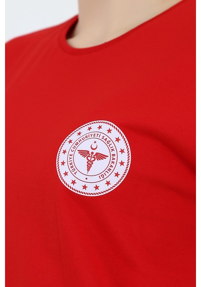 112 Acil Sağlık Yuvarlak Yaka Penye Kısa Kol Tshirt - Kırmızı