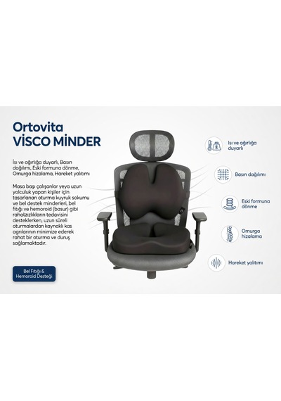 Yeni Nesil Visco Ortopedik Ergonomik Oto Ofis Koltuk Sandalye Bel Destek Minderi Ve Visco Oturma Minderi 2 Li Set Geometrik Siyah