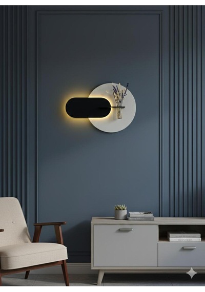 Karanfil Ahşap Pilli Ledli İskandinav Tarzı Salon Duvar Rafı Modern Çiçeklik 45 X 65 Cm Paris Grisi - Antrasit