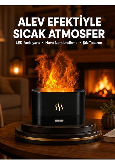 Modern Tasarımlı Alev Efektli Led Aromaterapi Hava Nemlendirici Yeni Nesil - Lisinya