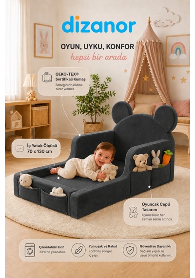 Luxury Tedyy Baza Ve Başlıklı Montessori Full Sünger Yatak Seti Siyah - Luxury Tedyy Baza Ve Başlıklı Montessori Full Sünger Yatak Seti Siyah -