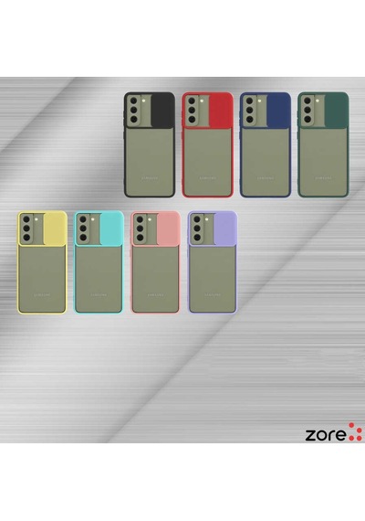 Noktaks - Samsung Galaxy Uyumlu S22 - Kılıf Slayt Sürgülü Arkası Buzlu Lensi Kapak - Lila