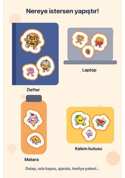 Lezzetli Kafalar 16 Adet Yiyecek Sticker Çıkartma A4 Ajanda Etiketi Çok Renkli