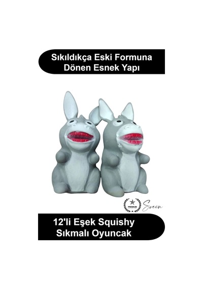 Eşek Eşek Tasarımlı 12'li Paket Sıkmalı Yumuşak Oyuncak Stres Giderici Esnek Sukuşi Antistres Seti