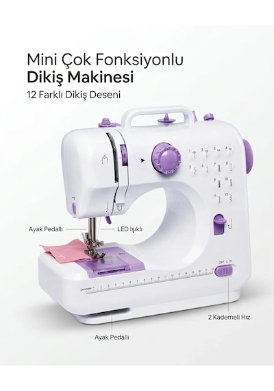 Çok Fonksiyonlu Mini Dikiş Makinesi 12 Dikiş Seçenekli 2 Kademeli Hız Ayarlı Diğer