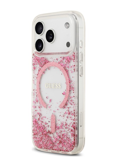Apple Uyumlu iPhone 17 Pro Kılıf Guess Lisanslı M-safe Şarj Özellikli Transparan Resin Bottom Kapak Pembe Pembe