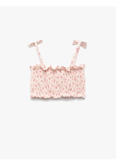 Koton Gipeli Fiypnk Detaylı Çiçekli Askılı Crop Bluz Pembe Desenli 5skg60139ak Pembe