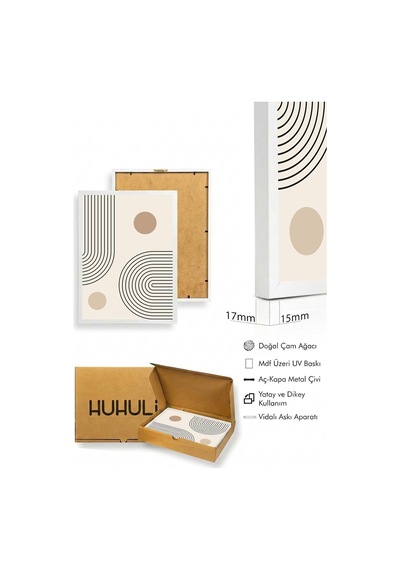 Beyaz Ahşap Çerçeveli Geometrik Desenli Tablo - Minimal Huhu1134