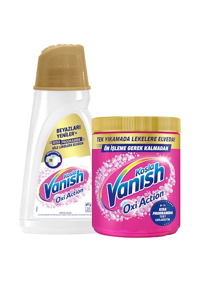 Vanish Oxi Action Deterjan Güçlendirici ve Leke Çıkarıcı Sıvı Kristal Beyaz 1 L + Toz Renkliler 480 Gr