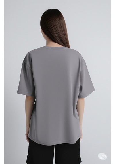 Nevermind Oversize Tişört Kadın "nevermınd" Baskılı Geniş Kalıp T-shirt U Antrasit