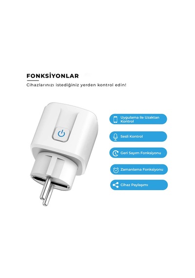 Wi-fi Kontrollü Akım Korumalı Akıllı Priz 16a Tuya & Smart Life Destekli