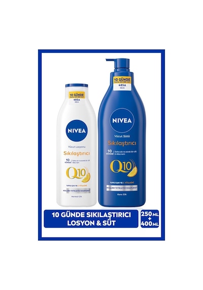 Q10 Sıkılaştırıcı Vücut Bakım Sütü 400ml Ve Vücut Losyonu 250ml, C Vitamini, 7 Günde Sıkılaş