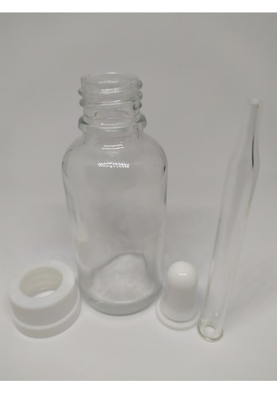 30Ml Cam Şeffaf Şişe İnce Cam Damlalık B.Çocuk Kilit Kapak(10 Ad)