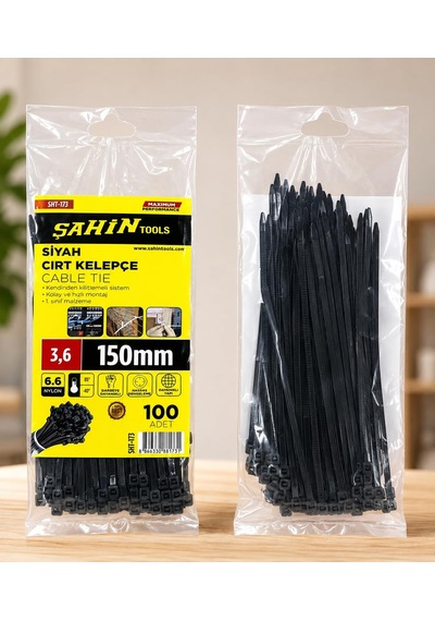 Şahin Tools 3,6 X 150 Mm Siyah Cırt Kelepçe Kablo Bağı 100 Adet Nylon