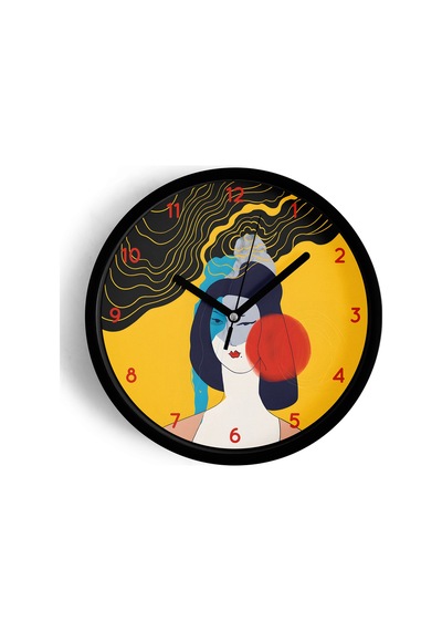 Modern Sanat Yüz Tasarımı Duvar Saati - 25cm - Önü Camlı Siyah Kasa - Sessiz Mekanizma-jh0743 Siyah