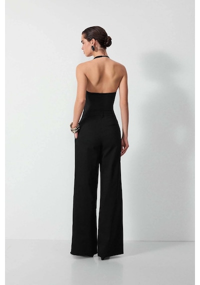 Vatkalı Pileli Wide Leg Pantolon-16650 Siyah