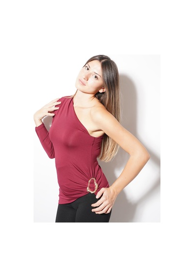 Ckm Moda Dream Aksesuarlı Tek Omuz Bluz Bordo