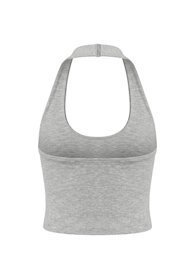 Cottonhıll Gri Melanj Viskon Halter Yaka Sırt Dekolteli Kadın Crop Atlet
