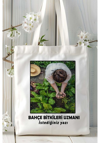 Art Hediye Bahce Bitkileri Uzmanı Baskılı Bez Omuz Çantası Kişiye Özel Model 14 Çok Renkli