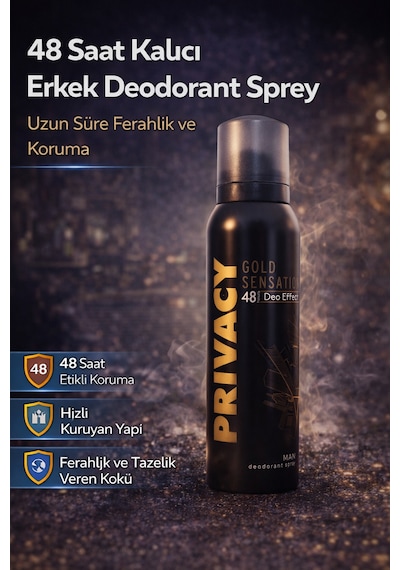 48 Saat Kalıcı Erkek Deodorant Sprey 150 Ml Ferah Koku Ter Önleyici Uzun Süre Etkili