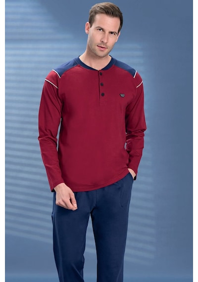 Remsa Erkek Penye Yarım Düğme Detay Uzun Kol Pijama Takımı 2134 Bordo05