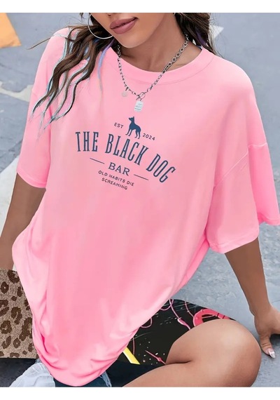 Flood Of Style Kadın Pembe The Black Dog Baskılı Oversize