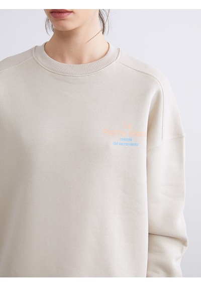 Lcw Vision Bej Baskılı Oversize Kadın Kalın Sweatshirt