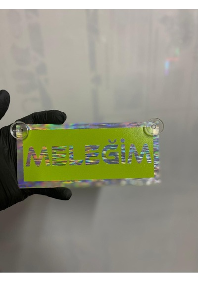 Yeşil Renk Üzeri Hologram Renk Meleğim Yazılı Vantuzlu Cam Süsü