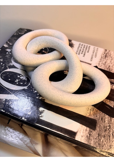 Modern Beyaz Zincir Dekoratif Obje Şık Masa Üstü & Kitaplık Süs Eşyası 12 Cm X 3 Zincir Bloğu
