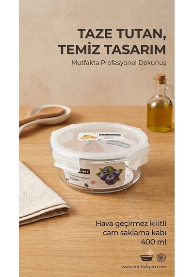 Çemi 3'lü Kilitli Yuvarlak Cam Saklama Kabı Seti Hava Geçirmez Saklama Kabı
