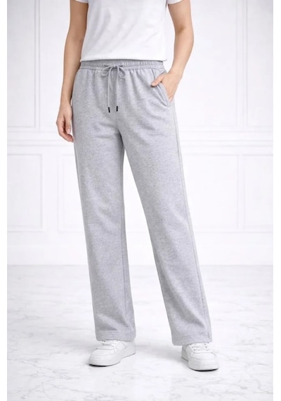 Valensdesign Düz Paça Beli Lastikli İpli Günlük Spor Eşofman Altı Rahat Fit - Gri