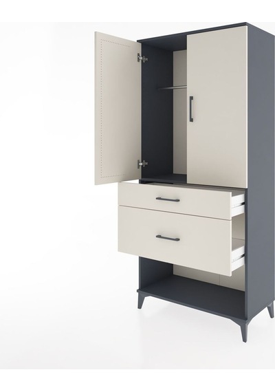 Hyperion Dolap Tek Raflı 2 Çekmeceli Tek Askılı 88x44x195 Ant... Antrasit