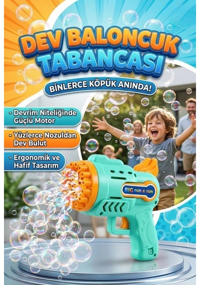 Köpük Baloncuk Makinası 3 Parçalı Yanında 500ml Baloncuk Likiti Hediyeli Eğlenceli Oyun Seti
