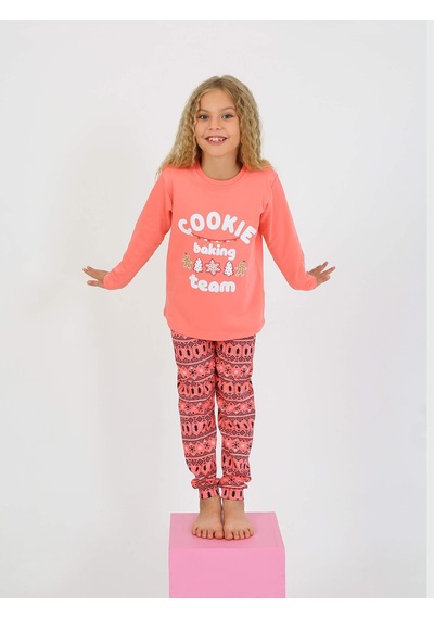 Kız Çocuk Uzun Kollu %100 Pamuklu Pijama Takımı Cookie Team SOMON