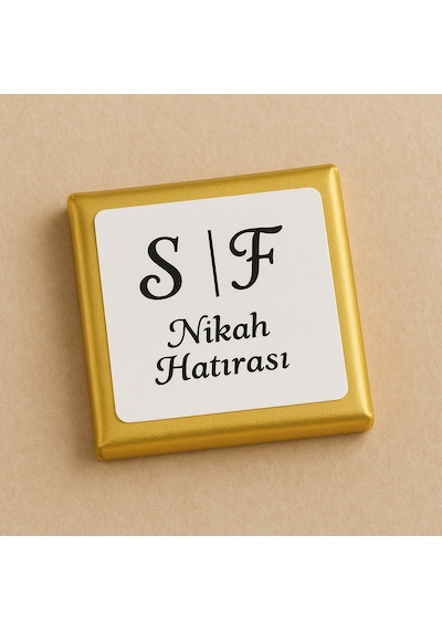 24 Adet Gold Detaylı Kişiye Özel Stickerlı Sütlü Çikolata - Nikah Hediyesi - Nişan Çikolatası