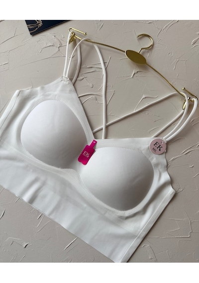 Carma Arkası Çapraz Dekolte İce-silk Balensiz Dikişsiz Push-up İt Beyaz
