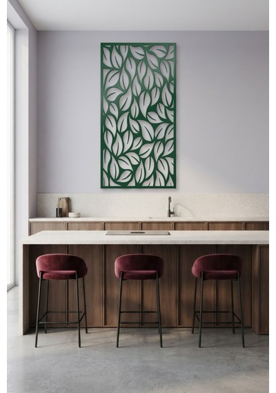 Yaprak Dekoratif Panel Metal Duvar Tablosu - Duvar Sanatı - Duvar Dekoru - Yeşil