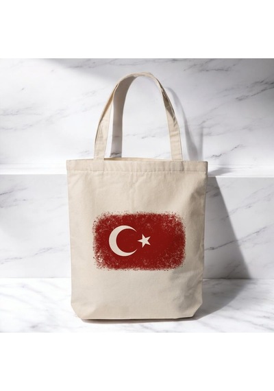 Türk Bayrağı - Baskılı Bez Omuz Çantası Pinterest Çanta 35x40 Cm Çok Renkli