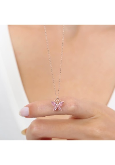 Mia vento Pink Taşlı Kelebek Dokunuşu Rosegold Gümüş Kolye