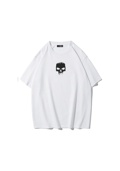 Brz Collection Unisex Ön Ve Arka Baskılı Oversize Angry Skull T-shirt-beyaz Beyaz